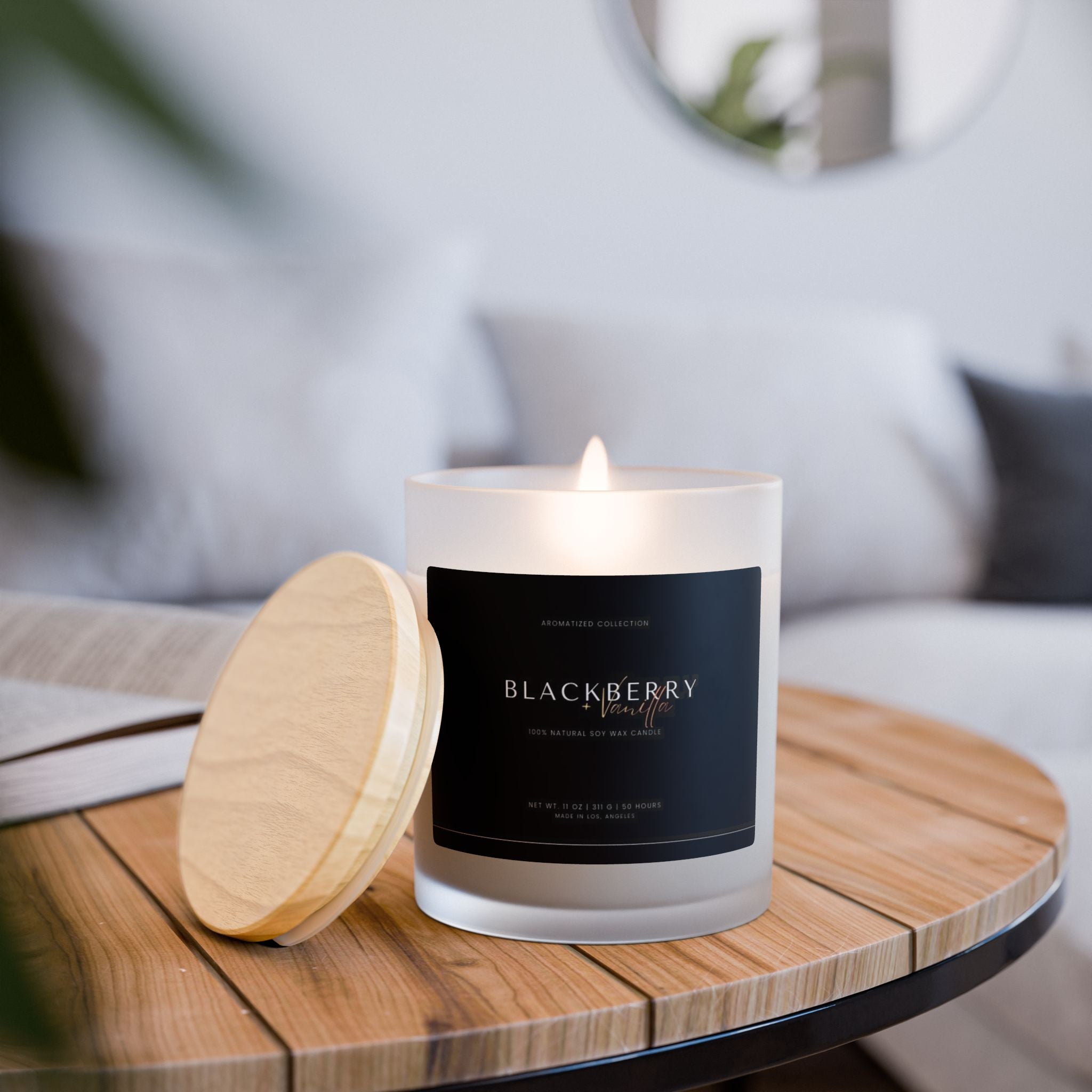 Blackberry Vanilla Frosted Glass Candle, Aromatherapy Candle, Natural