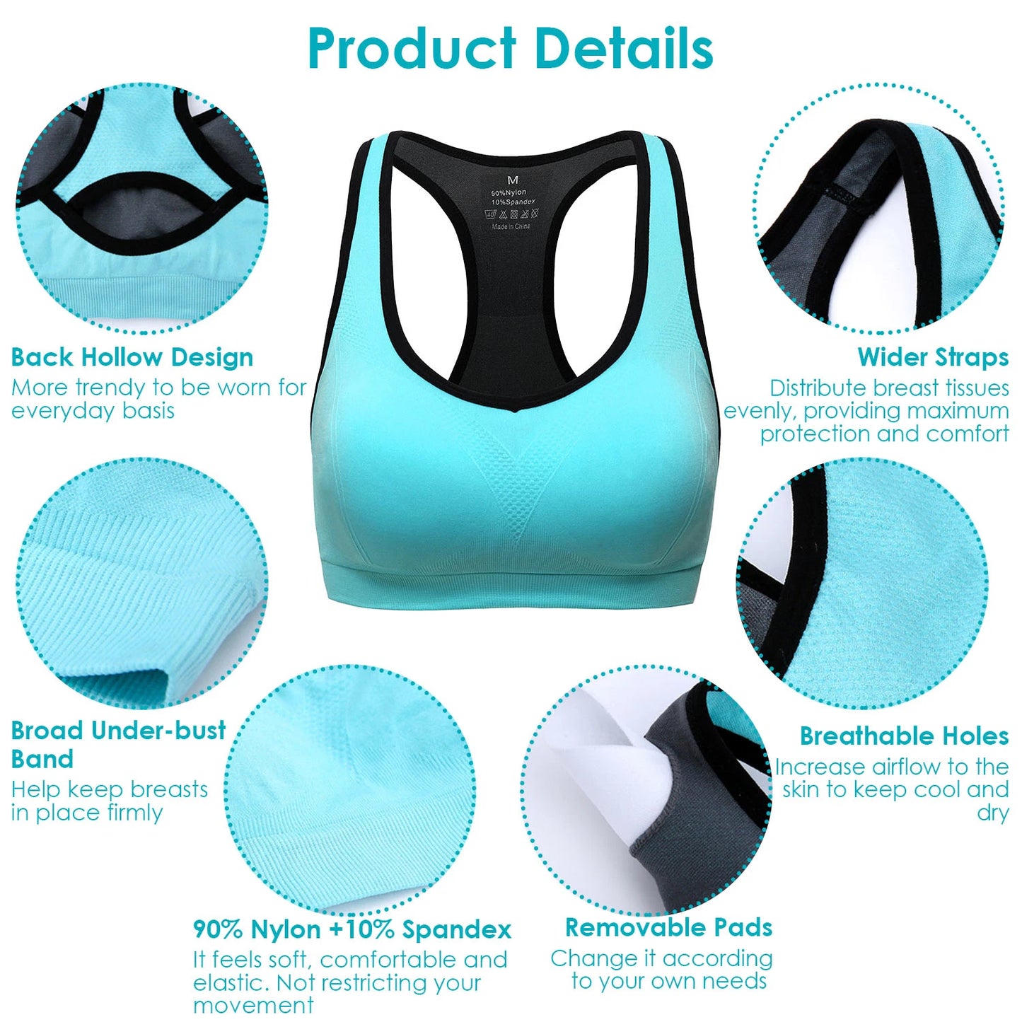 3 Packs Women Padded Sports Bras Yoga Fitness Push up Bra Female Top for Gym Running Workout Training