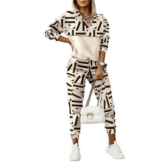 2021 New Fashion Women Plaid Print Zipper Front Hooded Top & Pants Set