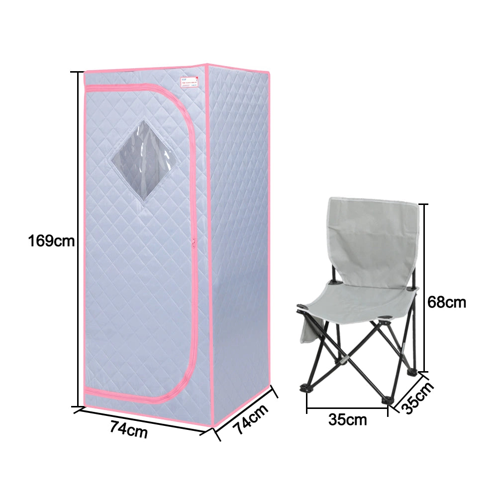 Full Size Portable Grey Steam Sauna tent–Personal Home Spa; with Steam Generator; Remote Control; Foldable Chair; Timer and PVC Pipe Connector Easy to Install