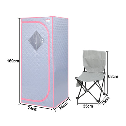 Full Size Portable Grey Steam Sauna tent–Personal Home Spa; with Steam Generator; Remote Control; Foldable Chair; Timer and PVC Pipe Connector Easy to Install