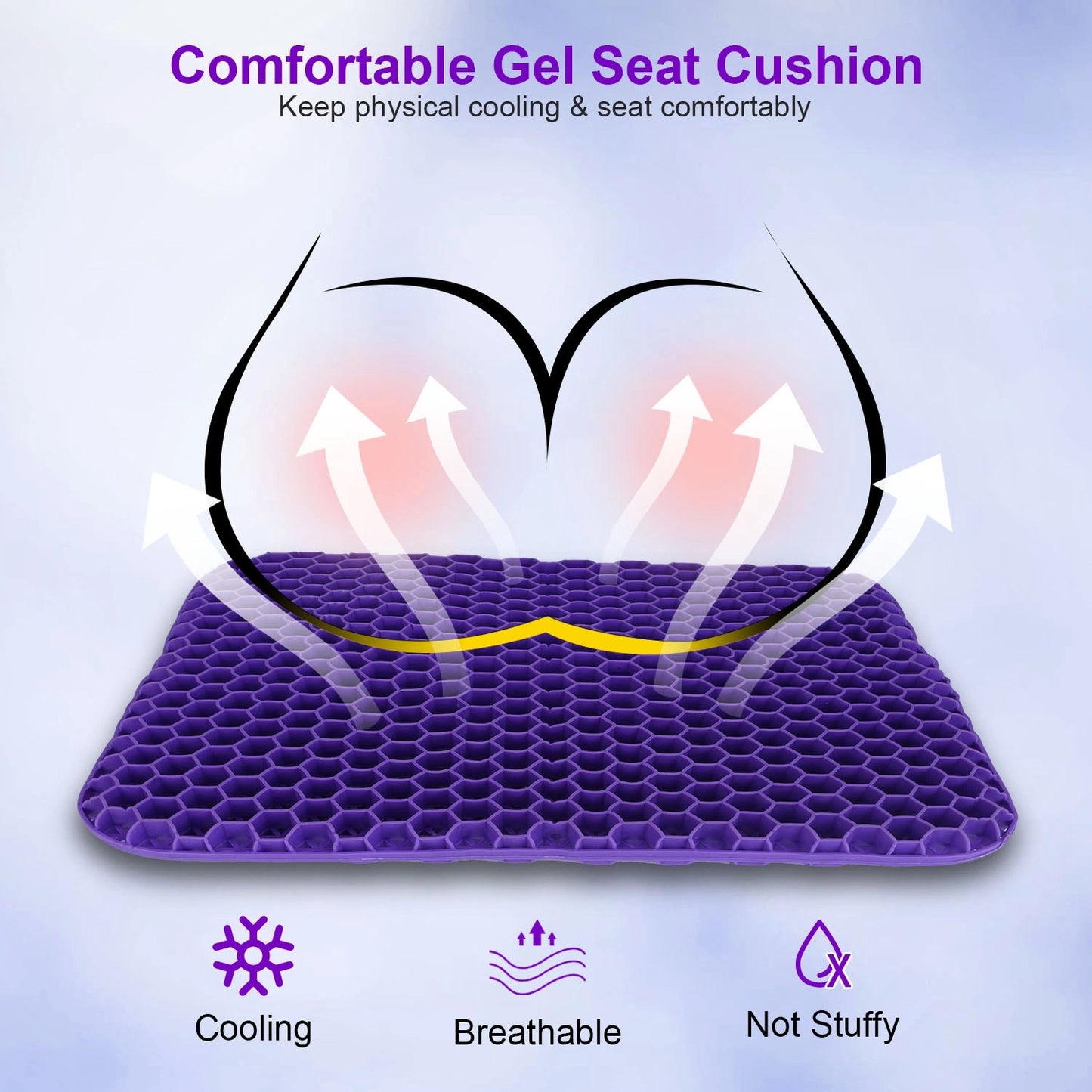 Gel Seat Cushion Non-Slip Breathable Honeycomb Sitting Cushion Pressure Relief Back Tailbone Pain Cushion Pad with Removable Cover for Car Office Chair Classroom Travel