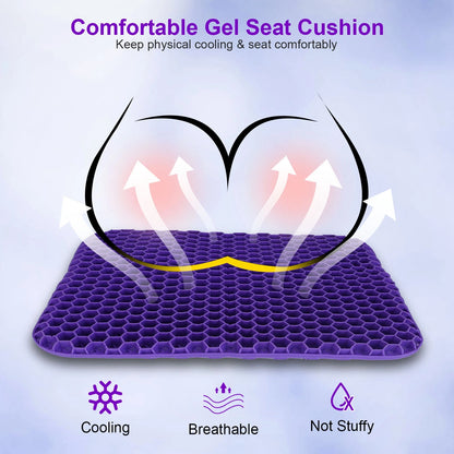 Gel Seat Cushion Non-Slip Breathable Honeycomb Sitting Cushion Pressure Relief Back Tailbone Pain Cushion Pad with Removable Cover for Car Office Chair Classroom Travel