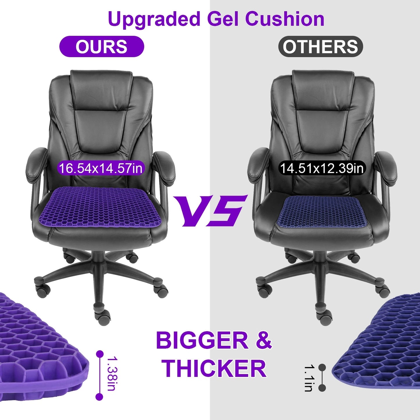 Gel Seat Cushion Non-Slip Breathable Honeycomb Sitting Cushion Pressure Relief Back Tailbone Pain Cushion Pad with Removable Cover for Car Office Chair Classroom Travel