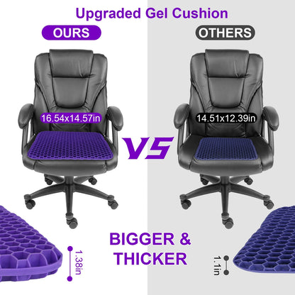 Gel Seat Cushion Non-Slip Breathable Honeycomb Sitting Cushion Pressure Relief Back Tailbone Pain Cushion Pad with Removable Cover for Car Office Chair Classroom Travel