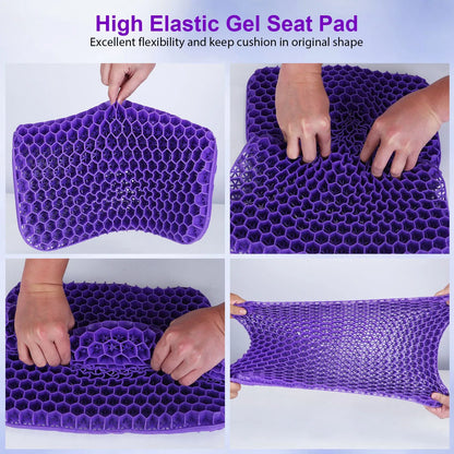 Gel Seat Cushion Non-Slip Breathable Honeycomb Sitting Cushion Pressure Relief Back Tailbone Pain Cushion Pad with Removable Cover for Car Office Chair Classroom Travel