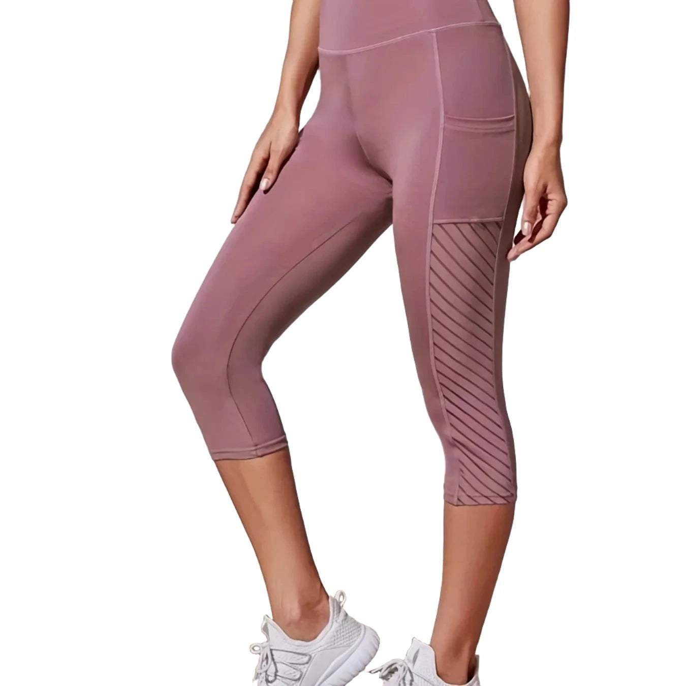 High Waist Yoga Capri Pants, Tummy Control Sports Legging Capri For Women With Out Pockets And Mesh Design