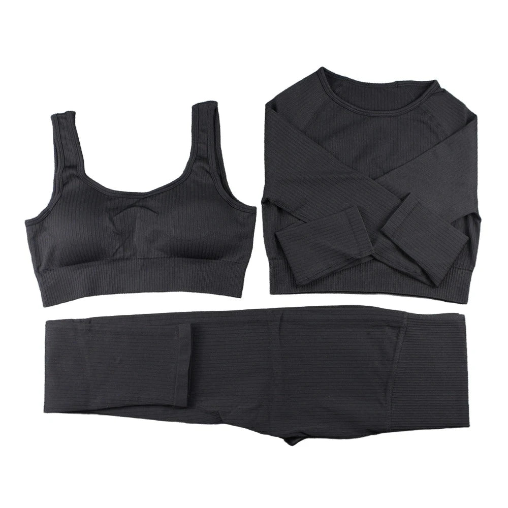 Hollowing Out Seamless Activewear Gym Wear One Shoulder Women Yoga Sets Fitness 3PCS Workout Clothes Sport Suit