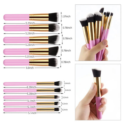 Travel Set Mini Makeup Brush Set of 10 (Pink Gold)