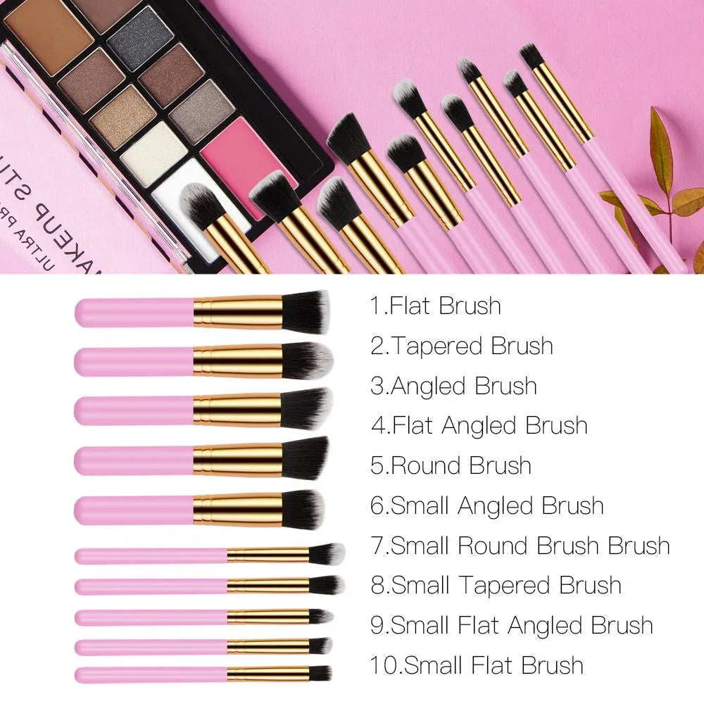 Travel Set Mini Makeup Brush Set of 10 (Pink Gold)