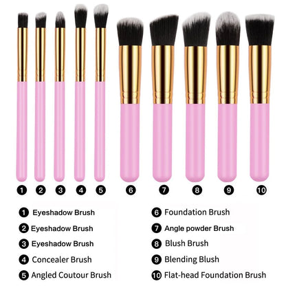 Travel Set Mini Makeup Brush Set of 10 (Pink Gold)