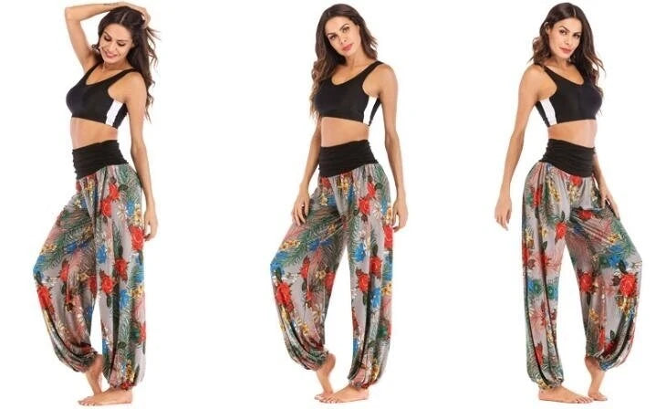 Women Casual Pants Smocked Waist Harem Hippie Boho Yoga Palazzo Casual Pants