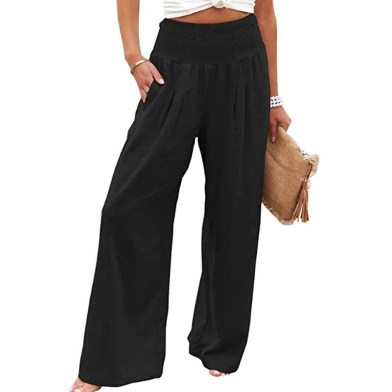 Women Cotton Linen Pants Casual Yoga Wide Leg Trousers