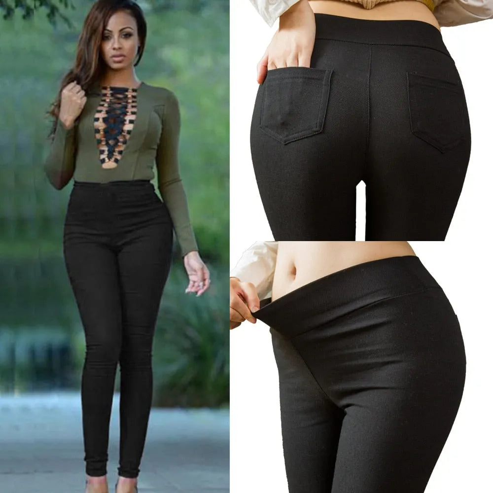 Women Pencil Pants Cotton Trousers 2021 New Pocket Trousers Slim Jeggings Denim Skinny Black Pants Push Up Leggings