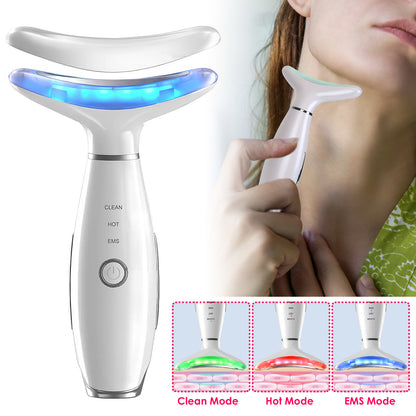 Anti Wrinkles Face Neck Massager Double Chin Reducer Face Neck Beauty Device Skin Care Tools with 3 Modes LED Vibration Heat EMS for Skin Care Tightening Lifting Smooth