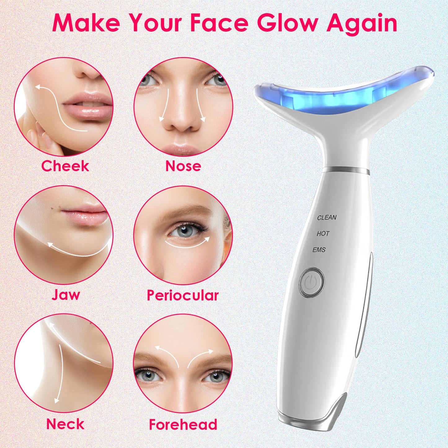 Anti Wrinkles Face Neck Massager Double Chin Reducer Face Neck Beauty Device Skin Care Tools with 3 Modes LED Vibration Heat EMS for Skin Care Tightening Lifting Smooth