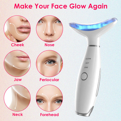 Anti Wrinkles Face Neck Massager Double Chin Reducer Face Neck Beauty Device Skin Care Tools with 3 Modes LED Vibration Heat EMS for Skin Care Tightening Lifting Smooth