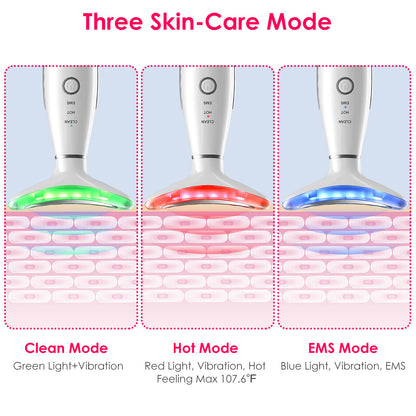 Anti Wrinkles Face Neck Massager Double Chin Reducer Face Neck Beauty Device Skin Care Tools with 3 Modes LED Vibration Heat EMS for Skin Care Tightening Lifting Smooth