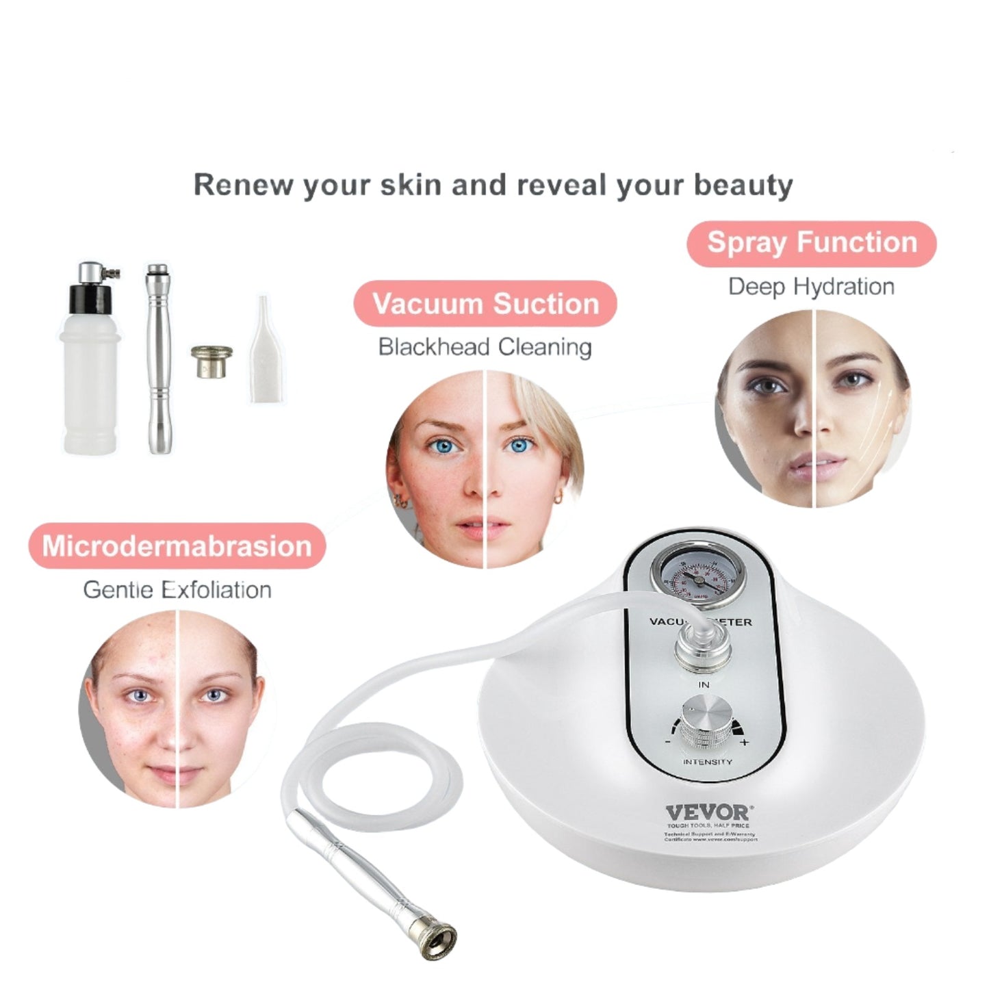 VEVOR Diamond Microdermabrasion Machine 3 in 1 Facial Beauty Equipment for Salon