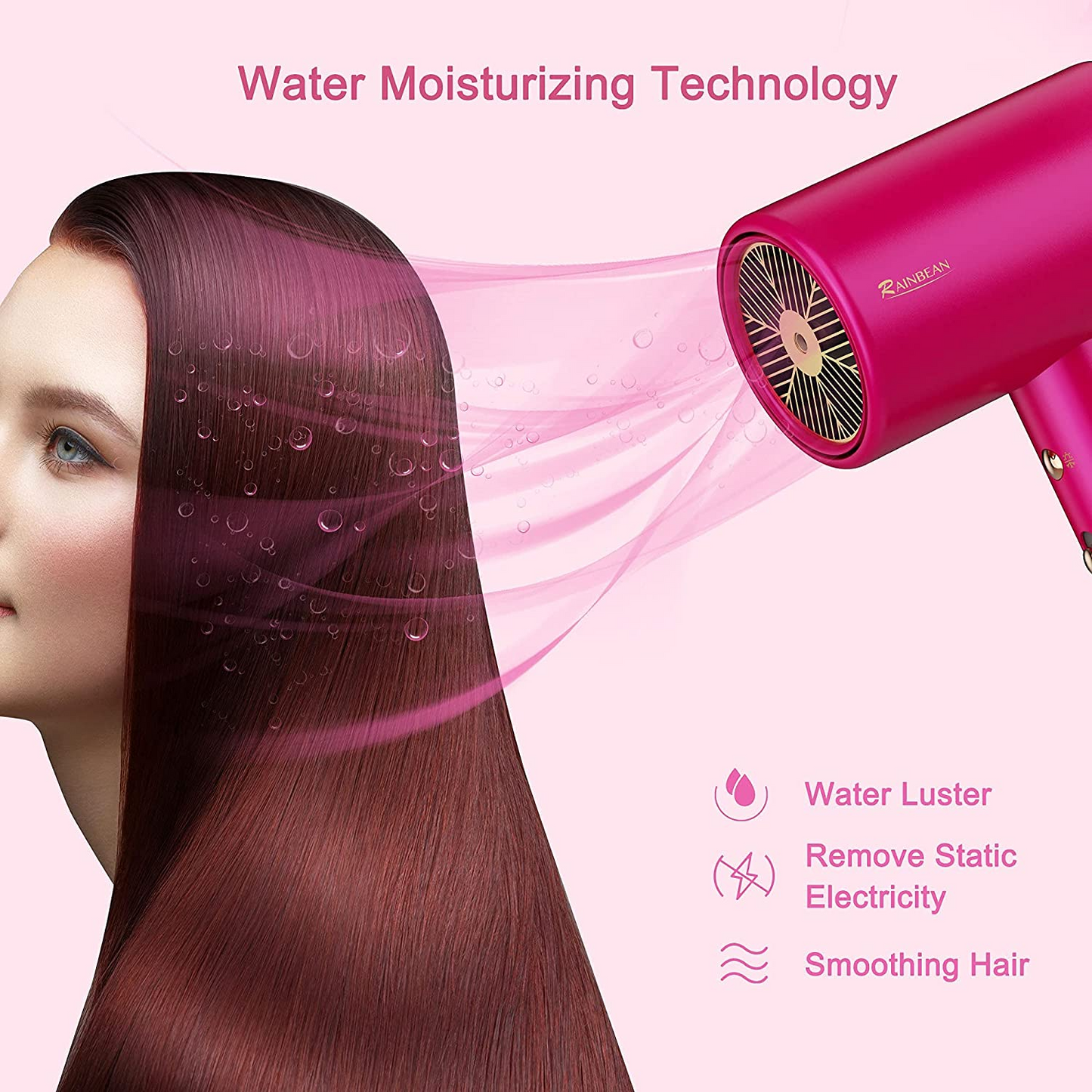 Water Ionic Hair Dryer; 1800W Blow Dryer With Magnetic Nozzle 2 Speed And 3 Heat Settings Powerful Low Noise Fast Drying Travel Hair Dryer For Home Travel